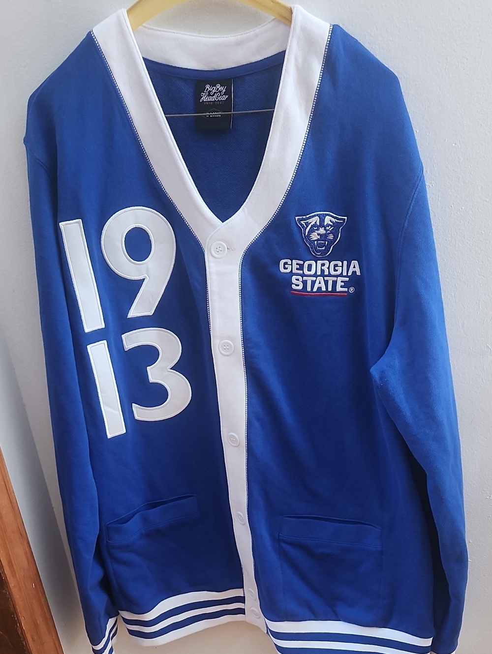 Georgia State Men's Blue Button-Front Cardigan Sweater